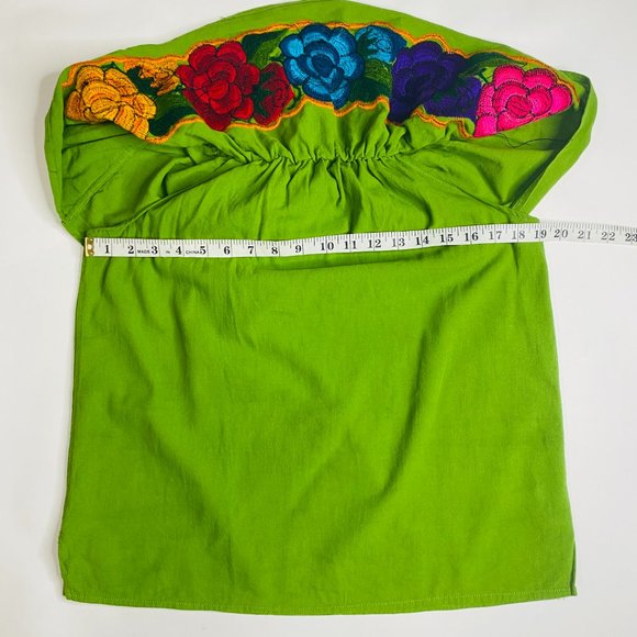 Hand Embroidered Green Floral Blouse Handmade In Mexico - Picture 6 of 10